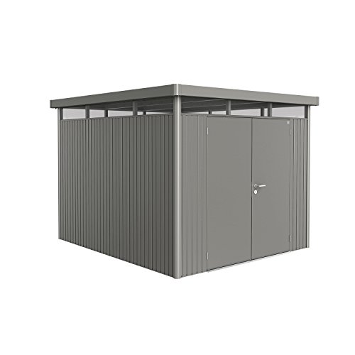 BioHort Heavy Duty Highline H5 9x10 Double Door Metal Garden Shed Storage Quartz Grey
