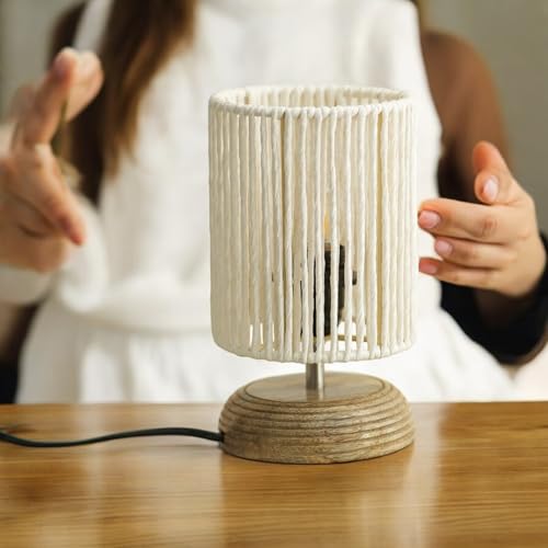 Image of Ikari Homes Boho Rustic Ray Table Lamp I Night Lamp for Bedroom Bedside & Center Table Lamp I Warm Ambient Cozy Lamp I Rattan Lamp I Size 21.5 x 12.7 cm - (Bulb Not Included)