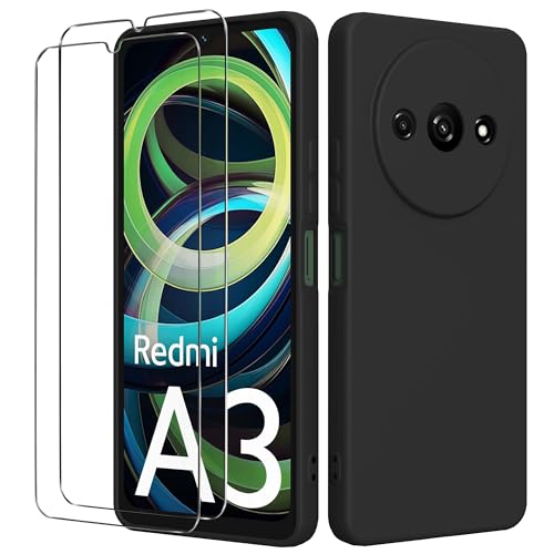 binandteam Cover per Xiaomi Redmi A3 4G (6.71') con 2 Pezzi Vetro Temperato Custodia, Gomma Gel di Silicone tpu Liquida Antiurto Antigraffio Case - Nero