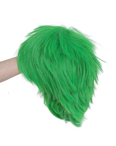 Image of Rose bud Anime Halloween Wig Green for Cosplay Party Synthetic Layered Short Hair Wigs with Bangs Pastel Funny Wigs for Women Men