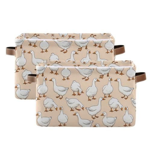 Image of Aslsiy Storage Basket Funny Geese Apricot Nursery Bins Baby Canvas Box Clothes Shelf Basket Laundry Hampers 2 Pcs
