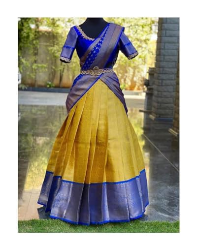Image of ZITON Women's Indian Traditional Kanjivaram Silk Pure Weaving Lehenga Choli Along With Dupatta And Blouse Piece, Half Saree (Unstitched)
