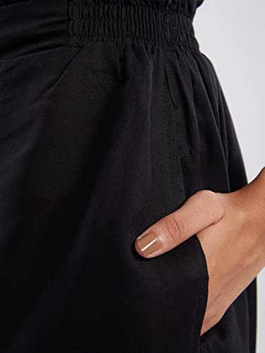 Image of NYKD Everyday Casual Cotton Shorts for Women with Stylish Ruffled Waistband Drawstrings and Side Pockets Night Wear Lounge Shorts - NYS036