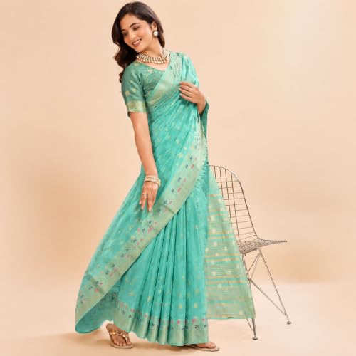 Image of Sarees for Women Wear Organza Silk Banarasi Sari Kanjivaram Soft Pure Paithani Wedding Original Kanchipuram Pattu Sadi with Blouse Piece 2026 (Gulab)