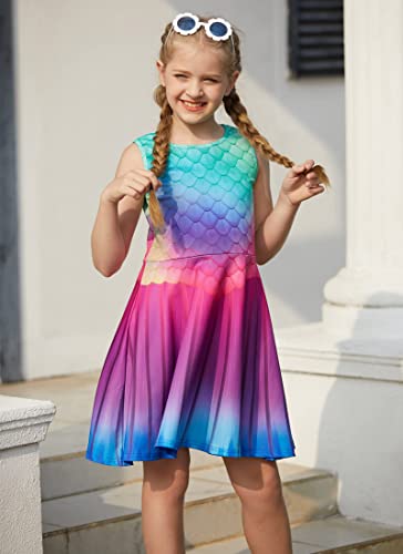 AIDEAONE Abito da Bambina con Stampa a Sirena