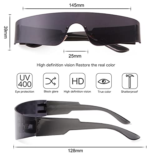 SORVINO Wrap Around Y2K Sunglasses for Women Men, Cyberpunk Trendy Rimless Futuristic Black Silver Sunglasses Fashion4