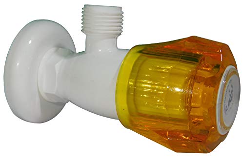 Image of Ray tech Plastic Body Angle Valve, Tap with PVC Wall Flange (White Body with Crystal Head, Standard Size) Pack of 2