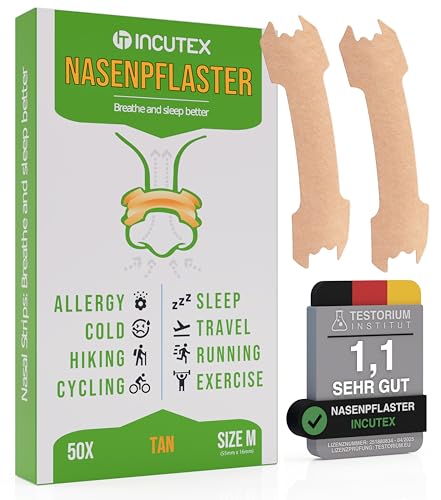 Incutex 50 Stück Nasenpflaster gegen Schnarchen Nasenstrips Schnarchstoppper, Größe M
