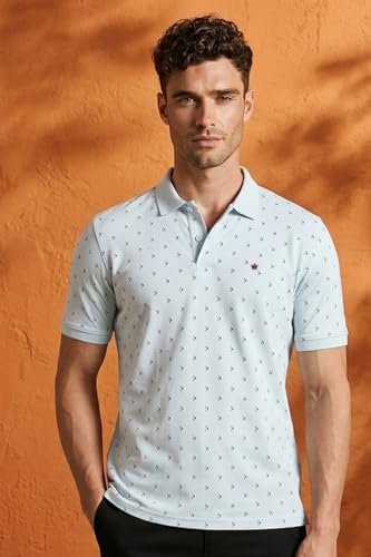 Image of Louis Philippe Men's Regular Fit Light Weight & Breathable Classic Sophisticated Texture Print Half Sleeve Cotton Polo Tshirt