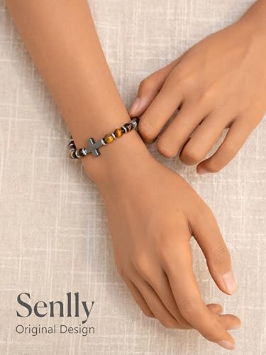 SENLLY Edgy Natural Stone Bracelet, Meaningful Gift for Women Crafted with Hematite Cross, Sleek Boyish Style Jewelry, Adjustable for Mom Daughter Sister Wife Friend - image 5