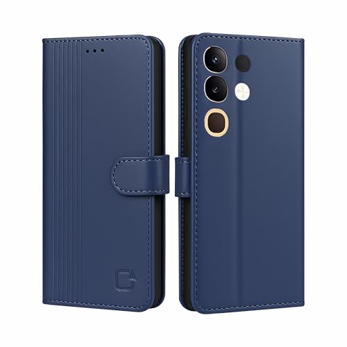 Image of AIBEX Shock Proof Flip Compatible for Vivo Y31 Pro 5G / IQOO Z10X 5G / Vivo T4X 5G Flip Cover Leather Finish | Inside TPU with Card Pockets | Wallet Stand | Complete Protection Flip Case - Blue
