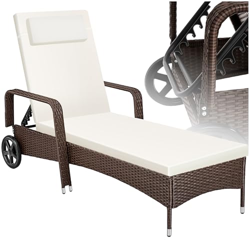 tectake® Chaise Longue Bain de Soleil en Resine Tressee Résistant Inclinable avec Roulettes Transat Salon de jardin exterieur Mobilier de Jardin Chaise...