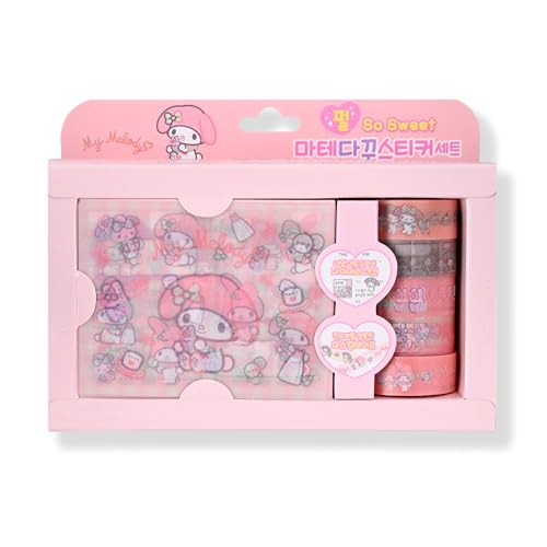 Image of GASHINA STORY Kawaii Masking Tape & Stickers Set - 5 Pcs for Crafts & Decor - Twinkle Pearl Design - Cute Kawaii Masking Tape Bulk - for Diary /Journal /Planners - Gift Box (MyMeloday)
