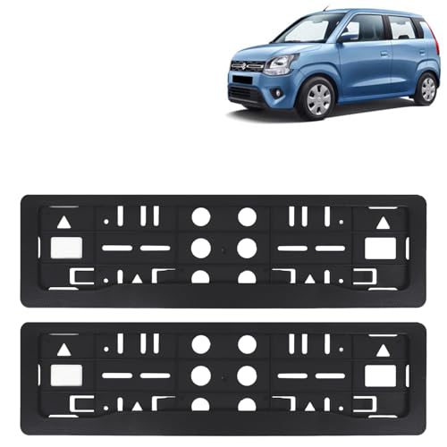 Image of KINGSWAY Wagon R Car Number Plate Frames for All 2019 Onwards Models of Maruti Suzuki Car Registration Plate Holders, Black Licence Plate Covers (Front and Rear), Universal Size 51.5 x 14.5 cm