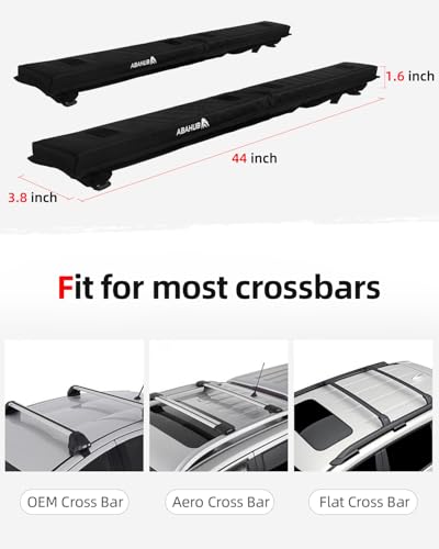 Image of Abahub Soft Roof Rack Pads System for Surfboard, Kayak, Canoe 44 Inch | Car Roof Rack Pads Use with Cross Bar, with 2 Tie Down Straps, 2 Tie Down Ropes, 2 Hood Loops and Storage Bag