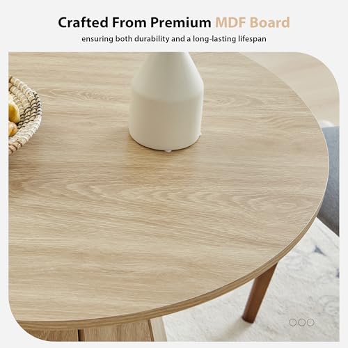 Image of 31.5 inch Round Dining Table for 2-4 People, Modern Small Kitchen & Dining Room Table with Pedestal Base, Space Saving Farmhouse Wood Table for Apartment & Small Spaces, Natural