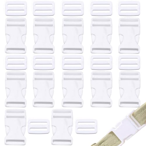 Lowats Plastic Buckle, Pack of 12, 25 mm, Side Release, White, Suitable for Daily Life and Sports Equipment