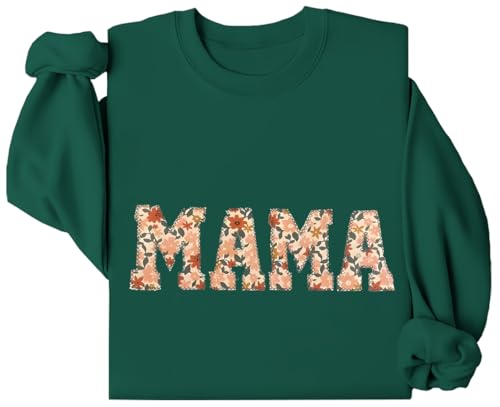 Floral Mama Letter Print Sweatshirts Mom Letter Graphic Crew Neck Cozy Pullover Hoodies