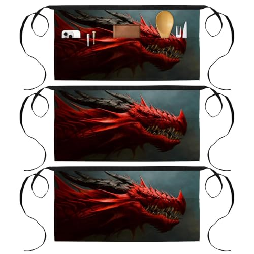 Tablier court de chef dragon rouge 60x30.5cm pour restaurant et bistrot
