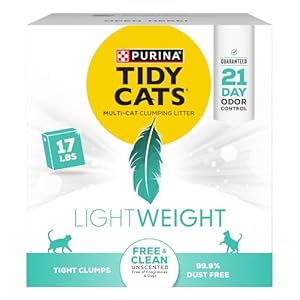 Purina Tidy Cats Low Dust, Clumping Cat Litter Odor Control, LightWeight Free and Clean Unscented, Multi Cat Litter – 17 Lb. Box