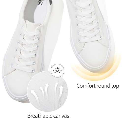 Rominz Mens White Canvas Shoes Fashion Low Top Canvas Sneakers Casual Tennis Shoes Lace-Up Walking Shoes for Men2