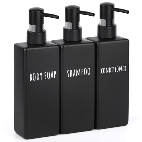 Image of Segbeauty Plastic Shampoo and Conditioner Dispenser, 3pcs 16.9oz Refillable Lotion Soap Dispenser, 500ml Black Shampoo Bottles, Empty Shower Pump Dispenser Lotion Container for Modern Bathroom Hotel