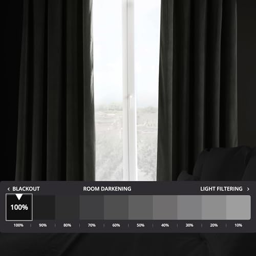 HPD Half Price Drapes Signature Velvet Thermal Blackout Curtains for Living Room 120 Inch Long (1 Panel) Rod Pocket Insulated Blackout Curtains for Bedroom Window Curtains, 50W x 120L, Gunmetal Grey