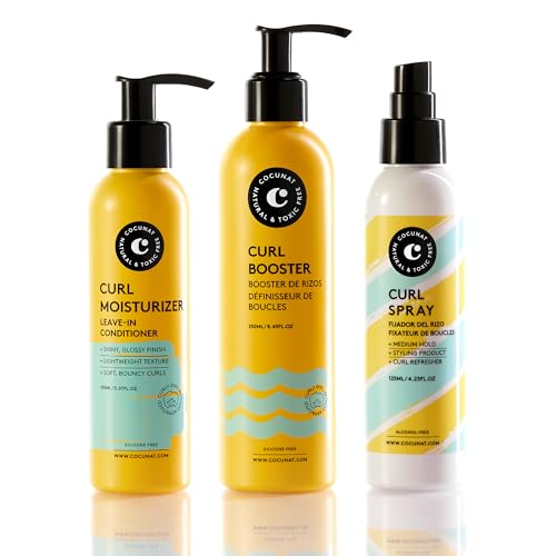 COCUNAT - Curly Method - Curl Booster + Crème Hydratante Leave In + Spray Curl - Defining Gel - Curl Fixer - Anti Frizz - Curl Activator - 250ml + 150ml + 125ml