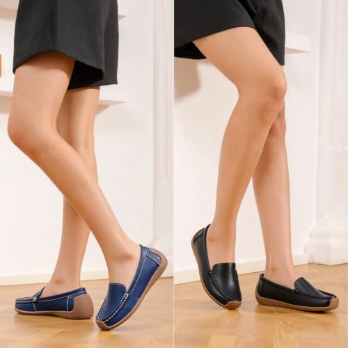 Image of Women's Comfortable & Lightweight Leather Loafers Slip-Ons Driving Walking Mocs Boat Shoes Cute Business Casual Dress Shoes Work Flats for Women
