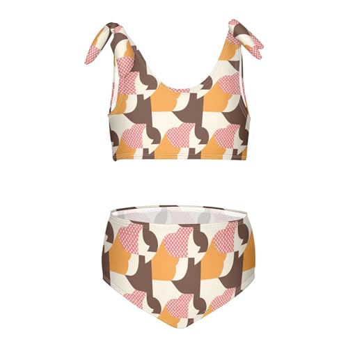 Houndstooth Brown Classical Girl Two Piece Kids Bikini Set Beach Swimsuit Swimwear Adjustable Shoulder Strap