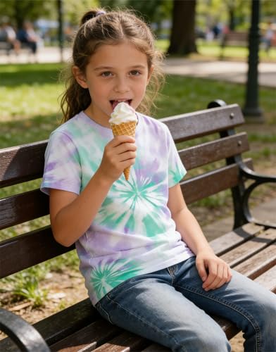 Image of SunFoucs Girls Kids Shirts Size 5-12 Tie Dye Casual Tshirt Short Sleeve Crewneck Tee Top | Short Sleeve Rainbow Tee Top