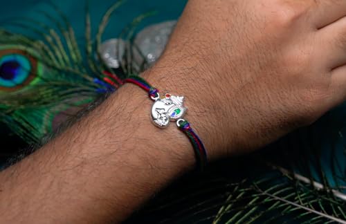 Image of Milan Jewellers MorPankh Ganesh ji 99.5 Pure Silver rakhi for brother
