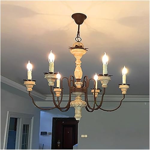 Suspension en bois avec abat-jour LED style industriel art déco à 6 lampes chaudes