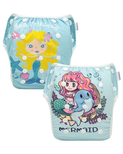 Image of ALVA Swim Diapers 2pcs Reusable Baby Swim Diaper 9 Months-3T Adjustable Snap Washable Toddler Swimming Diaper for Pool Beach & Swim Lessons - Waterproof PUL Leak-Proof UPF 30+ Large Size
