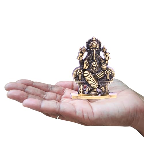 Image of anciently Ganesh Idol for Car Dashboard | Vinayagar Idol for Car Dashboard, Metal, 1 Piece (Brass Colour)