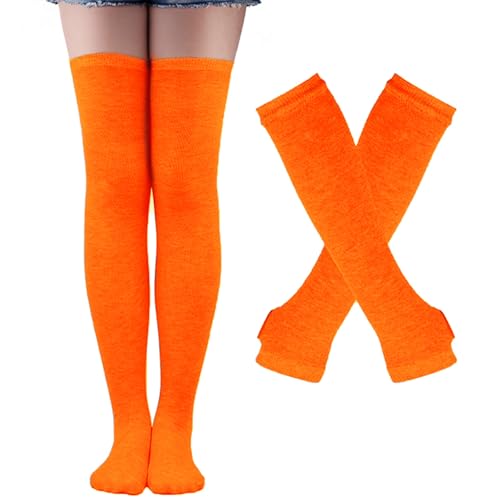 Image of Black and White Striped Arm Leg Warmers Sleeves Set Rainbow Socks Knee High Fingerless Gloves Hand Thigh Warm