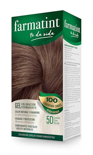 Farmatint 5D Castaño Claro Dorado. Tinte permanente. Cabello natural y color duradero. Sin amoníaco ni parabenes ni parafinas ni siliconas, 135ml