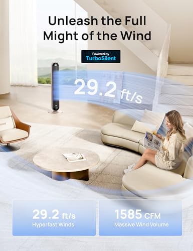 Image of DREO Tower Fan and Heater Combo, 29.2ft /s Standing Fans for Bedroom, 17 Levels, 6 Modes, 120 Oscillation, 42 Inch, 12H Timer, 25dB Quiet, with Remote, for Office, Large Room, Silver