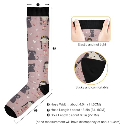 Girl Cat Pattern Compression Socks Athletic Tube Unisex Knee High Outdoor Sport Sock For Running3
