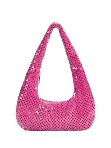 MakeMeChic Womens Metallic Glitter Sequin Underarm Bag Party Evening Hobo Handbags Hot Pink One Size