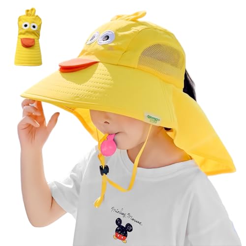 Image of SNOWIE SOFT Wide Brim Sun Hat for Kids Girls with Neck Flap Shawl, UPF 50+ Adjustable Chin Strap Sun Protection Hat for Girls 2-10 Years Old, Summer Breathable Sun Visor Hat Windproof Beach Hat