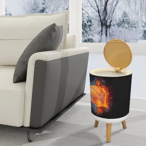 Image of Shabby Chic Small Trash Can with Lid Basketball Fire and Water Splash Garbage Bin Round Waste Bin Press Cover Dog Proof Wastebasket for Girls Boys Bedroom Bathroom Nursery Decor 1.8 Gallon