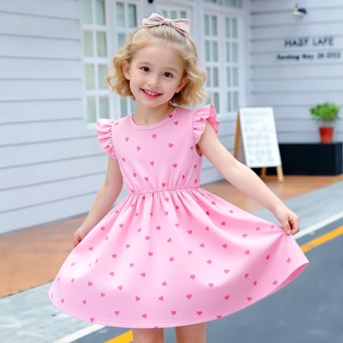 Image of Toddler Little Girls Casual Dresses Short Sleeve Crew Neck Graphic Cartoon Dress for 2-8 Years
