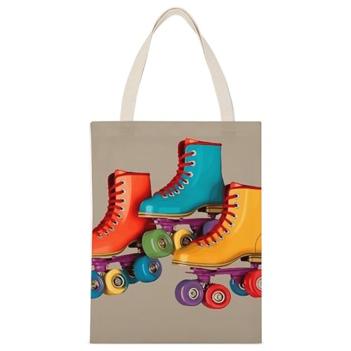 BVKWNTSA Bolsa de lona impresa con patines de ruedas de gran capacidad, estilo retro, un ayudante de compras duradero y elegante
