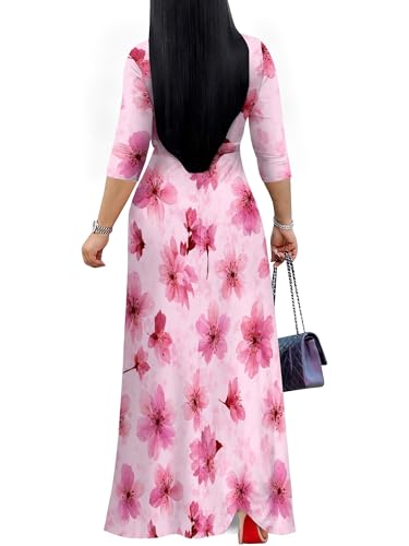 Image of SUZONANA Plus Size Dresses for Women Floral Print Maxi Dress Flowy 3 /4 Sleeve with Belt