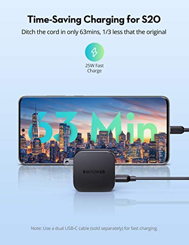 image for RAVPower USB C Charger 30W 2-Port PD Fast Wall Charger Foldable Magsaf