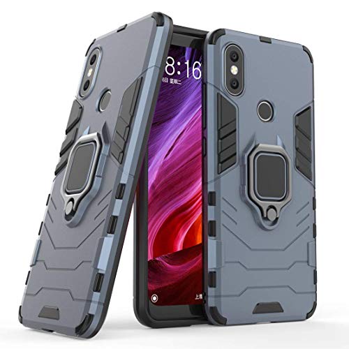 LuluMain Compatible with Xiaomi Mi A2 Case, Metal Ring Grip Kickstand Shockproof Hard Bumper (Works with Magnetic Car Mount) Dual Layer Rugged Cover for Xiaomi Mi A2, Mi 6X (Navy Blue)