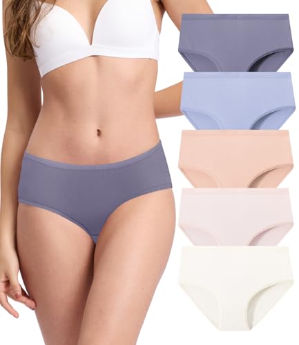 BAMBOO COOL Womens Underwear, Soft Brief Moisture Wicking Panties for Women Mid Waist, 5-Pack