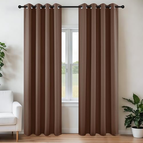 Image of Joydeco Blackout Curtains 108 Inch Length 2 Panels Set, Thermal Insulated Long Curtains& Drapes 2 Burg, Room Darkening Grommet Drapes for Living Room Bedroom Window (W52 x L108 Inch, Brown)