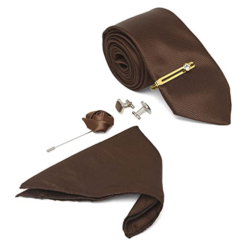 Image of MUTAQINOTI Mens Woven Premium Silk Necktie Suit Accessories Set With Pocket Square Cufflinks Brooch Golden Tie Pin (TEGP2)